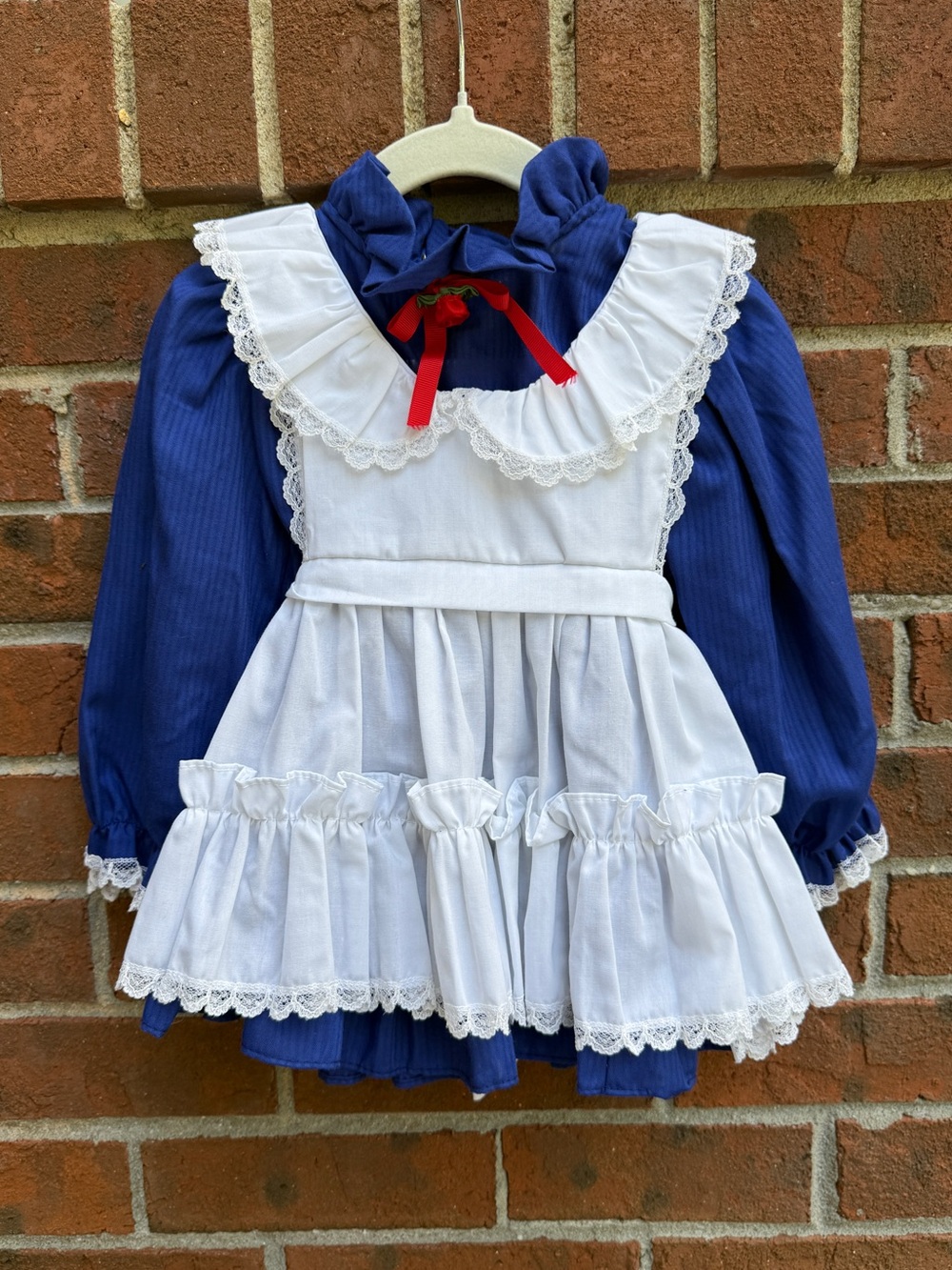 Vintage Bryan Blue Pinafore Ruffle Dress Size 2T Made in USA Toddler girls
